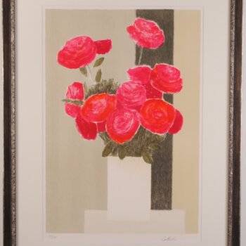 ベルナール・カトラン  白と黒の背景の赤い薔薇